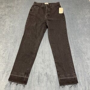 Universal Thread Jeans Women 6 Black Denim Cotton High Rise 90s Slim Frayed Hem